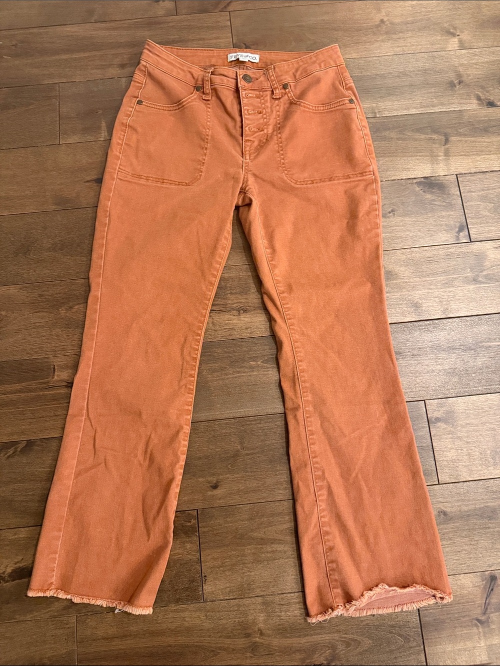 FRYE AND CO. Rust Orange High-Rise Flare Jeans